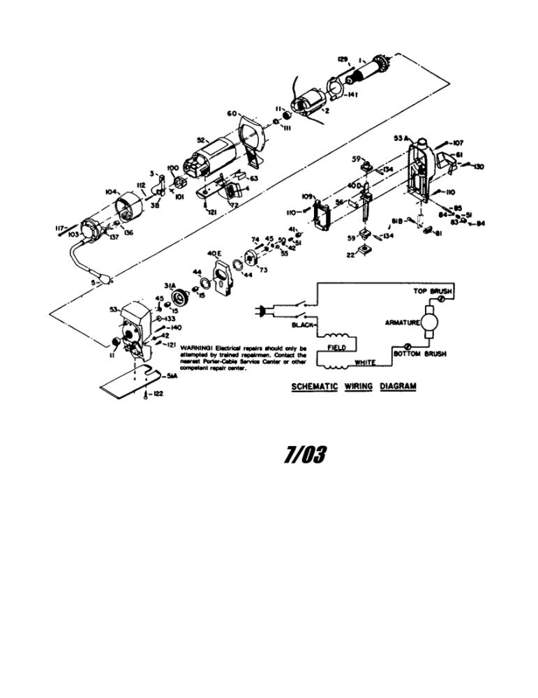 Jig Saw Diagram and Parts List for 648  Porter Cable Jig Saw